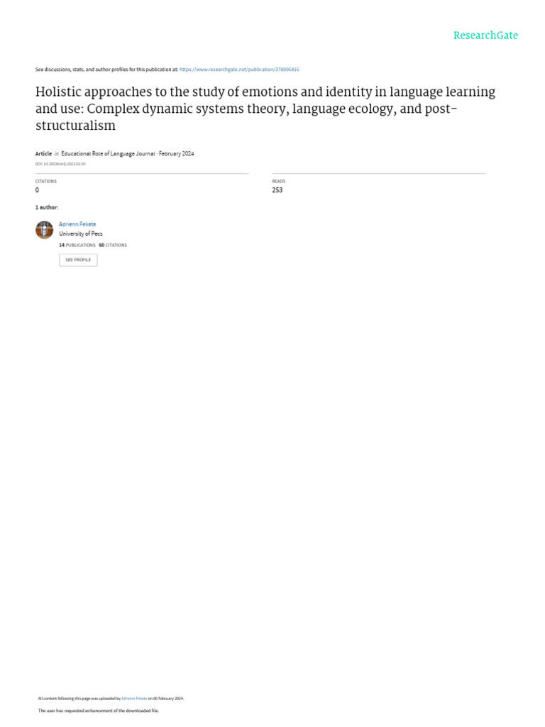 ERL Journal Volume 10 5 A Fekete Holistic Approaches To The Study of ...