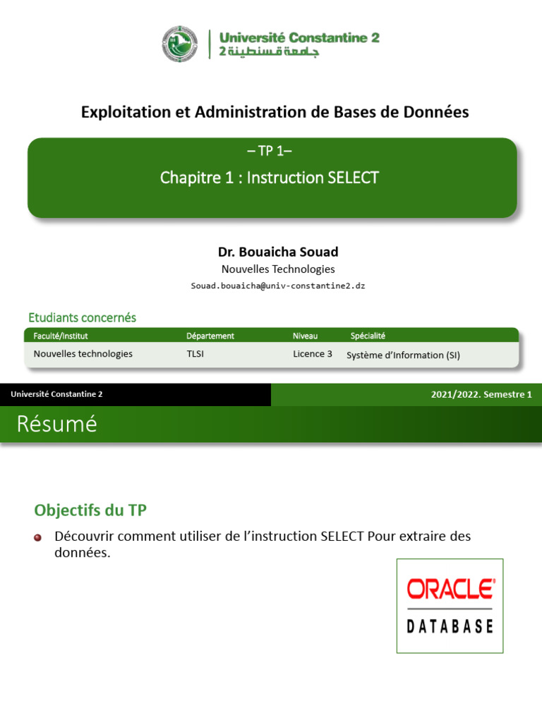 Instruction SELECT en SQL : Guide TP | PDF | SQL | Logiciel de gestion ...