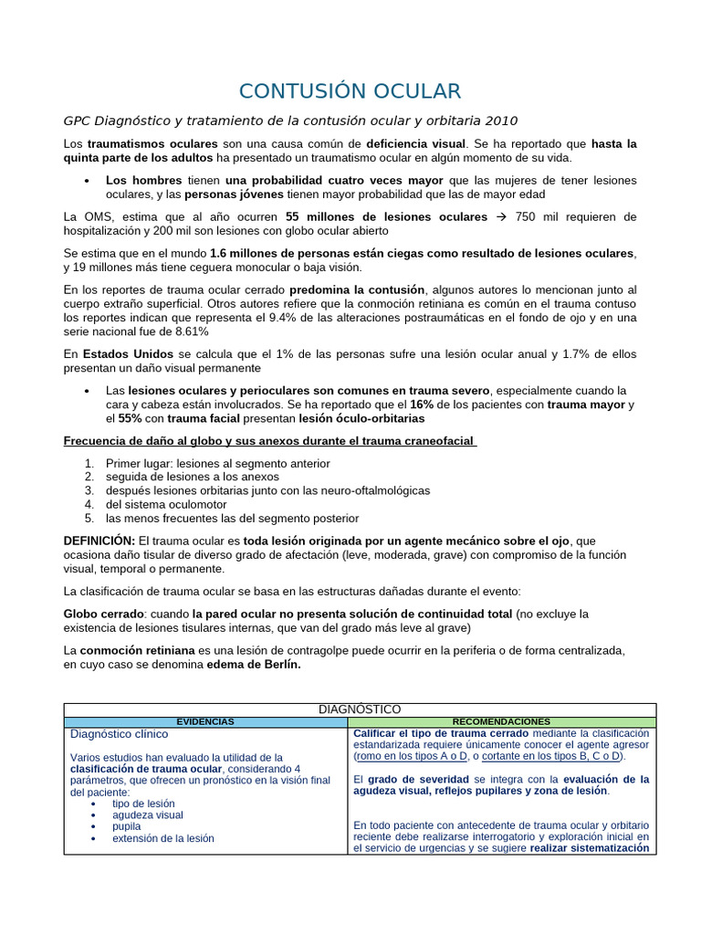 Diagnóstico y Tratamiento de Contusión Ocular | PDF | Ojo humano | Ojo