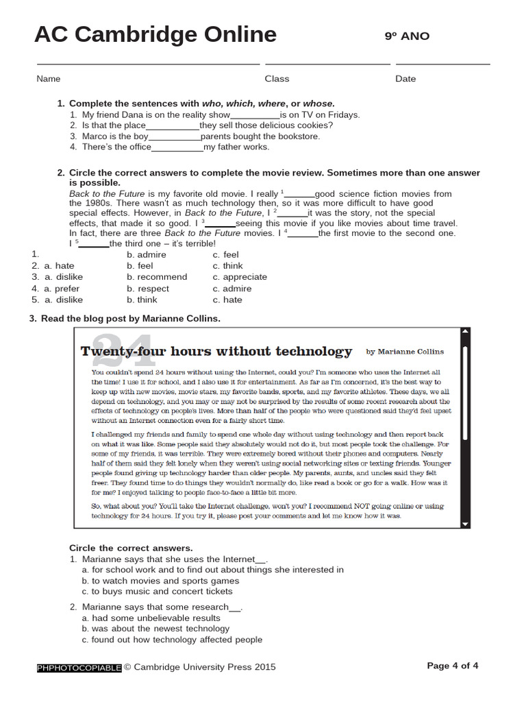 9th Grade English Language Exercises | PDF