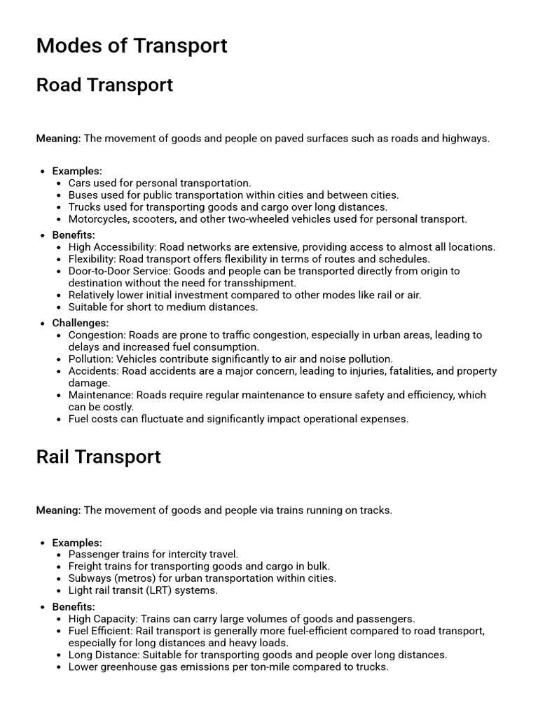 Overview of Transport Modes and Their Pros/Cons | PDF | Transport | Train
