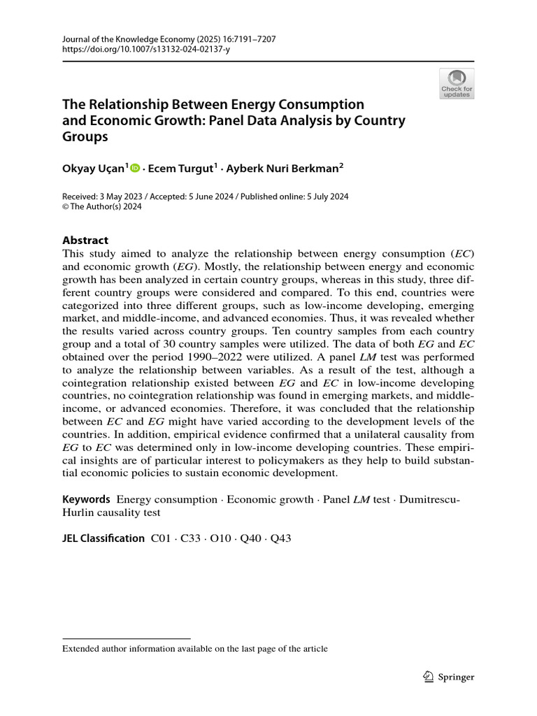 The Relationship Between Energy Consumption and Economic Growth: Panel ...