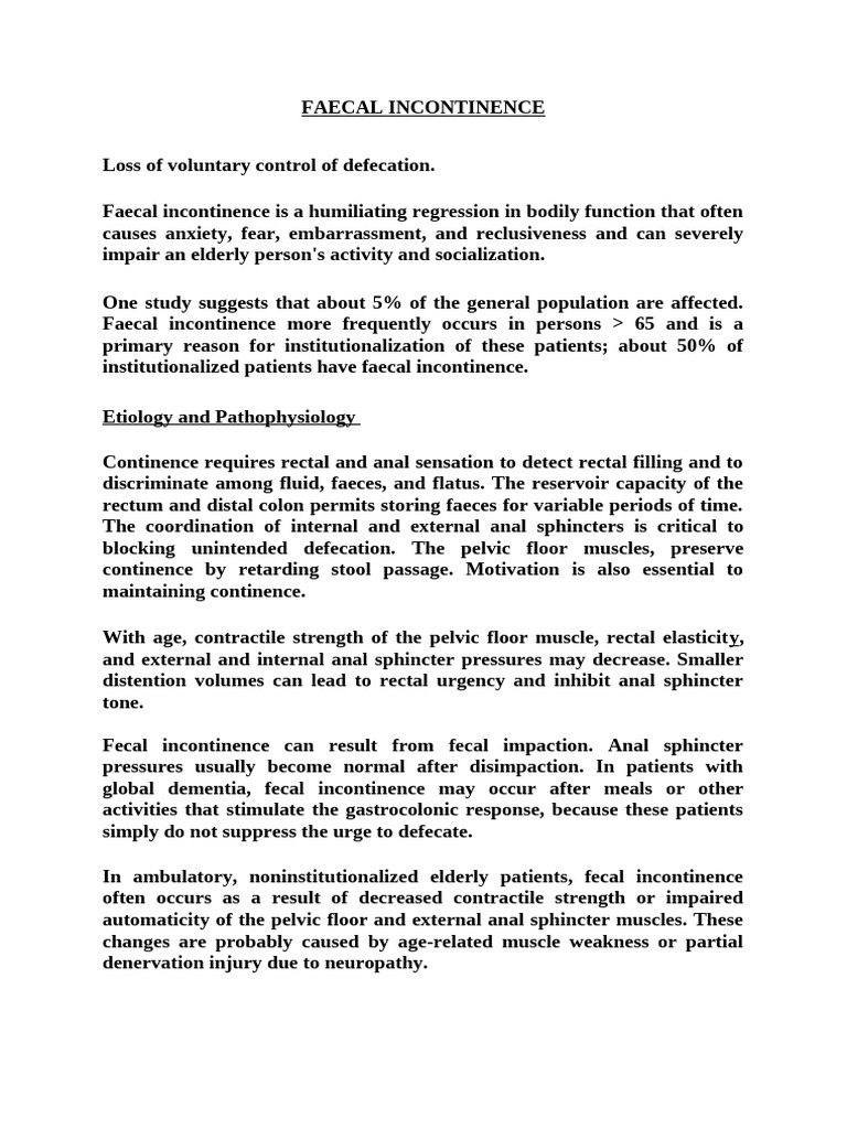 Understanding Faecal Incontinence in Elderly | PDF | Taste | Atheroma