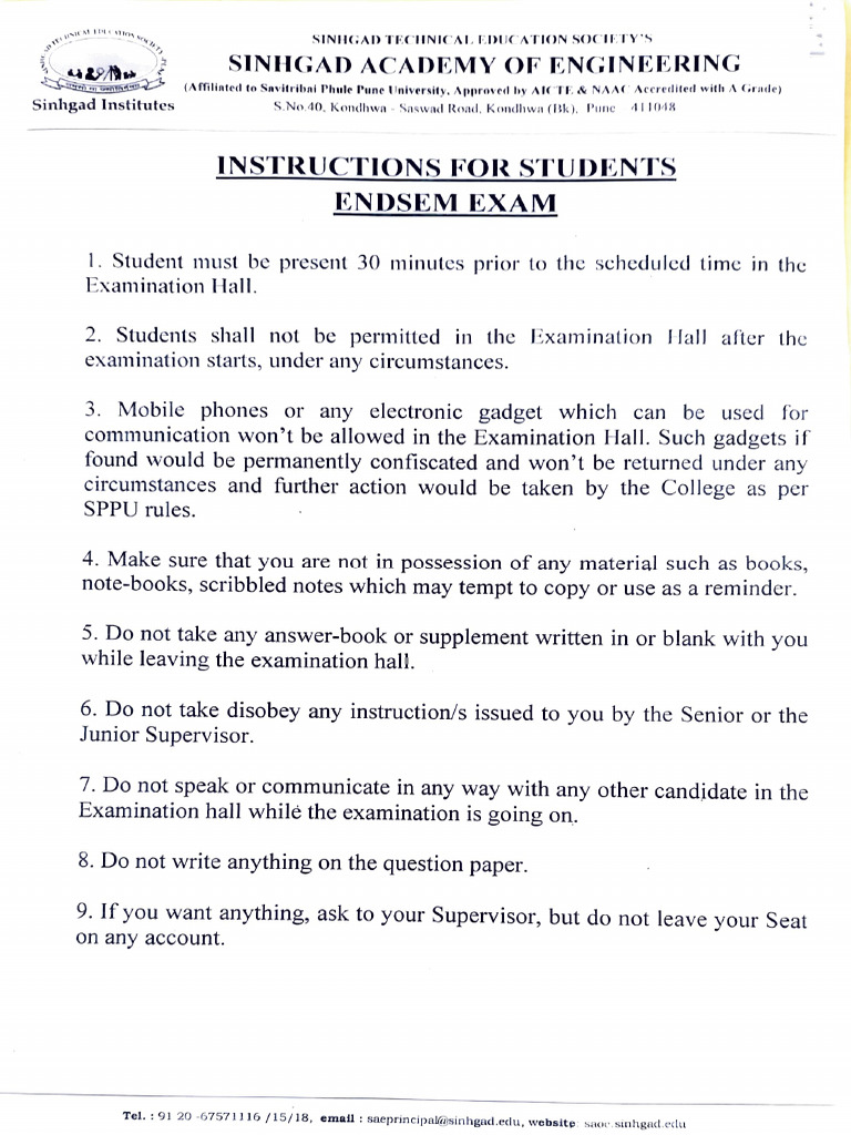 Instructions To Students For Nov Dec 2025 End Sem Exam | PDF | Chess ...