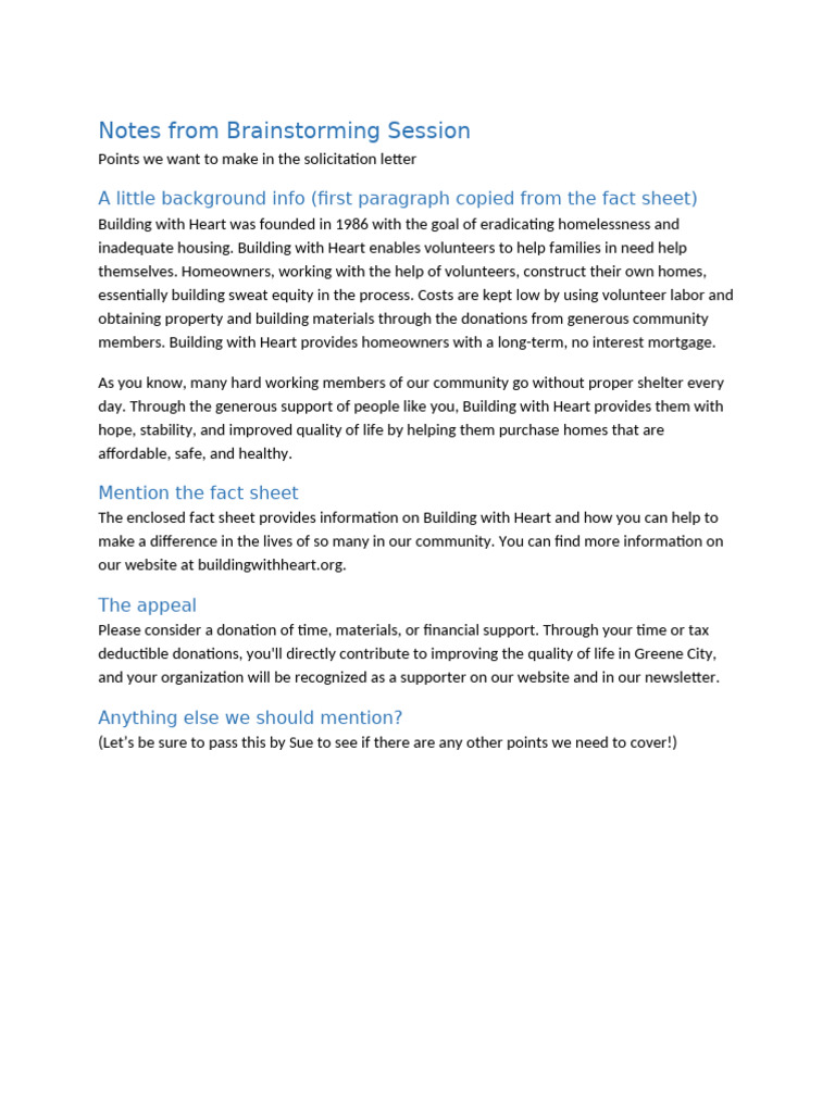 Notes From Brainstorming Session | PDF