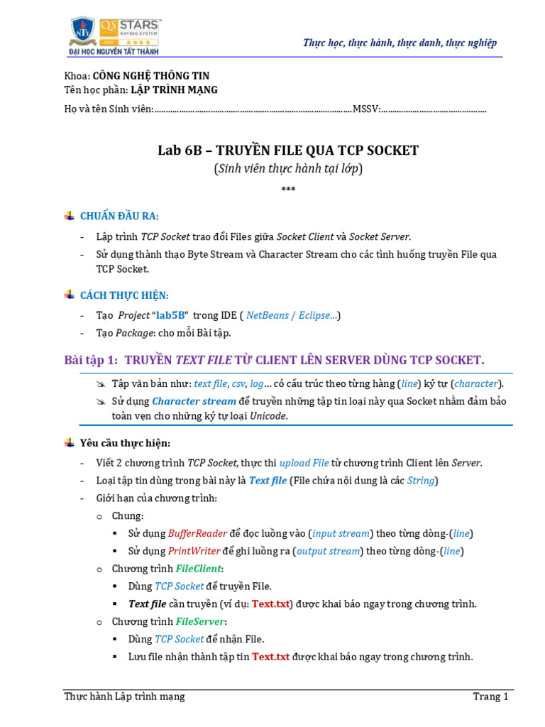 Lab 6B-Truyền FIle Qua TCP Socket | PDF