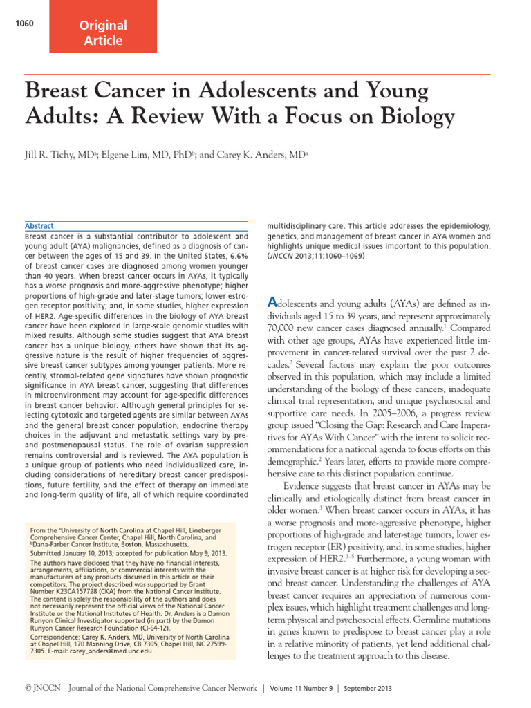 Breast Cancer in Young Adults: Biology Insights | PDF | Breast Cancer ...