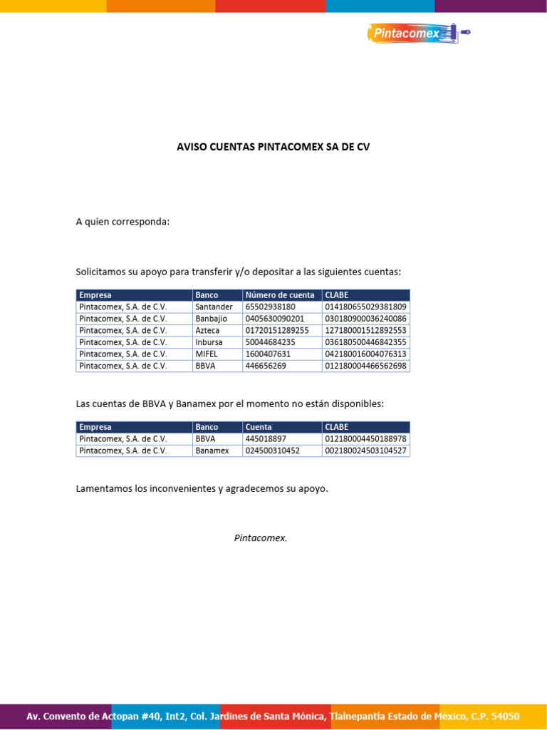 Carta Cuentas Disponibles | PDF