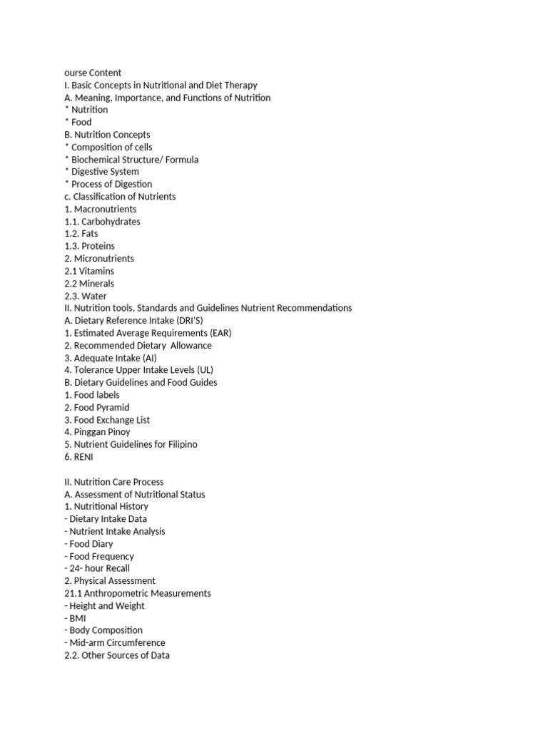 Nutritional and Diet Therapy Overview | PDF | Fat | Nutrients