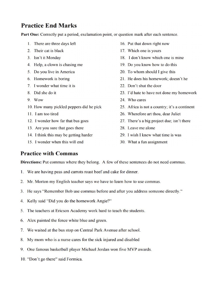 Punctuation Exercise | PDF
