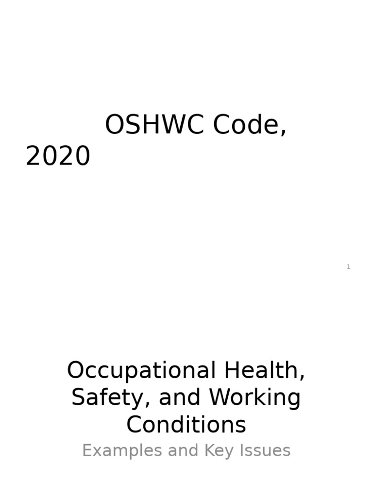 OSHWC Code 2020: Worker Safety & Health | PDF | Occupational Safety And ...