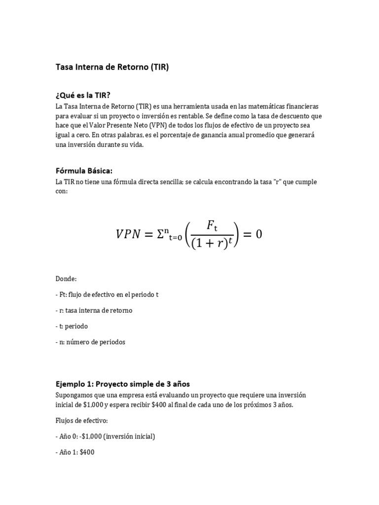 ¿Qué es la Tasa Interna de Retorno? | PDF | Tasa interna de retorno ...