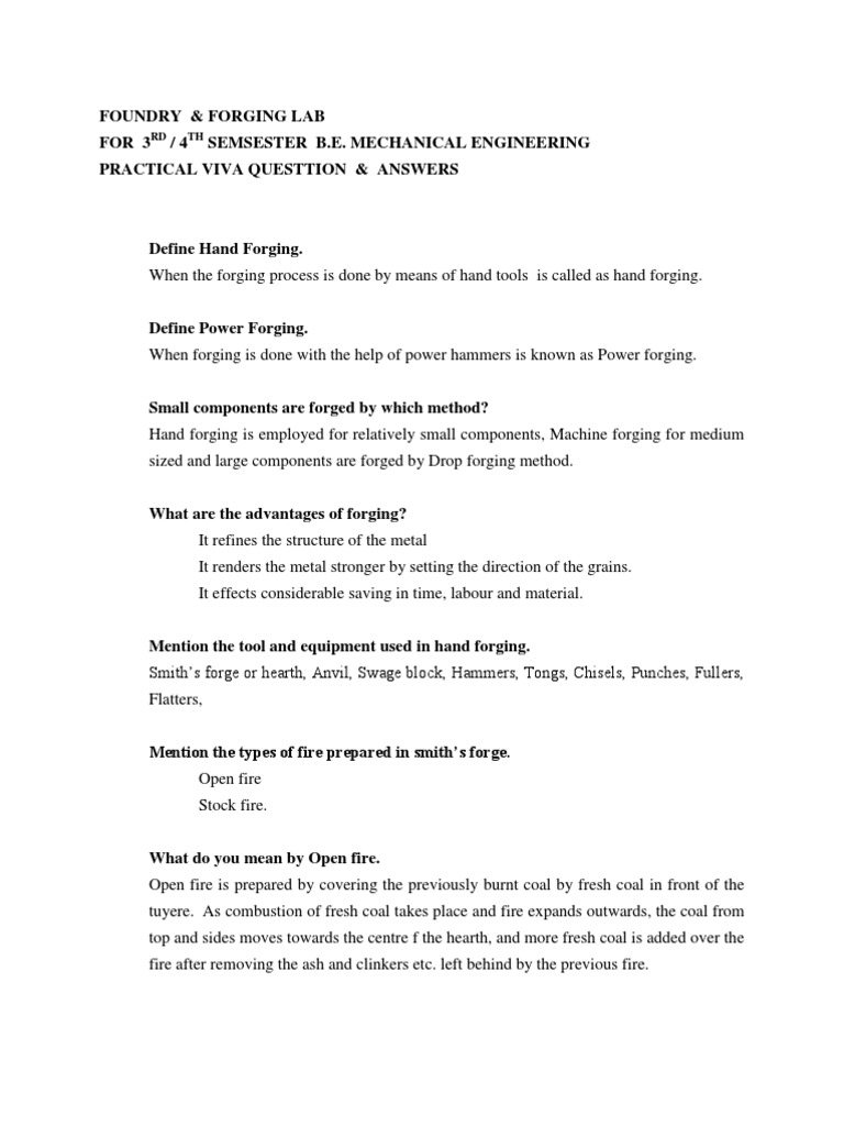 Foundry and Forging Lab Overview | PDF | Forge | Forging