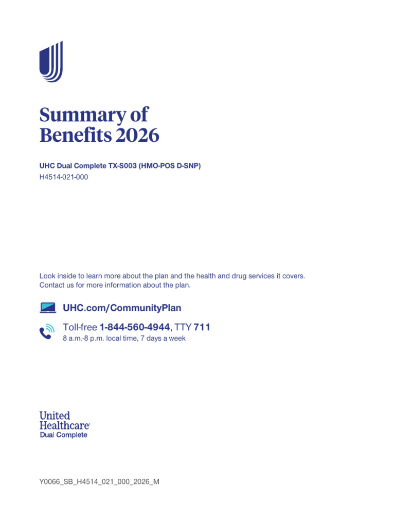 UHC Dual Complete TX-S003 Benefits 2026 | PDF | Medicaid | Medicare Part D