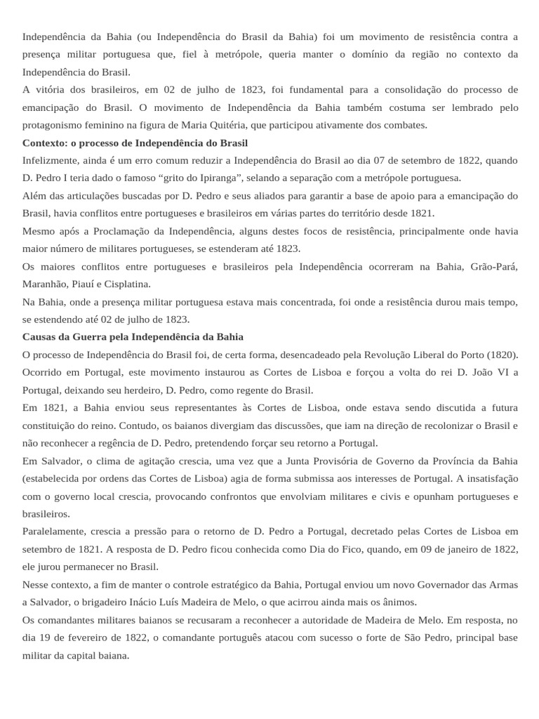 Independência Da Bahia | PDF | Independência | Brasil