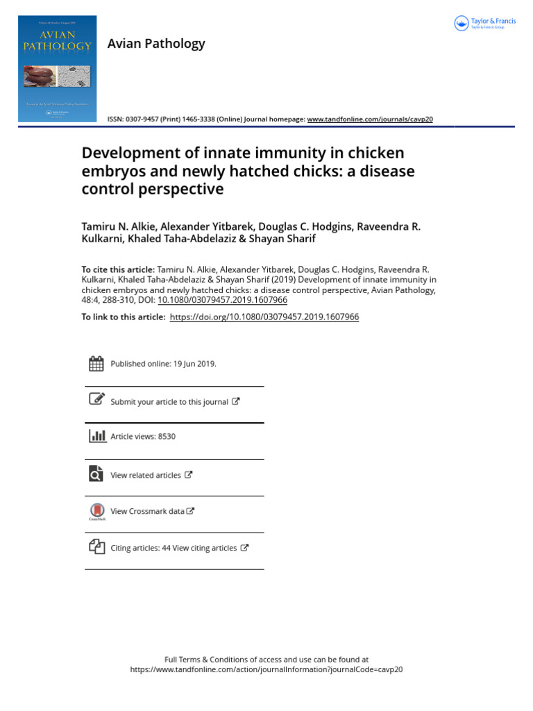 Development of Innate Immunity in Chicken Embryos and Newly Hatched ...