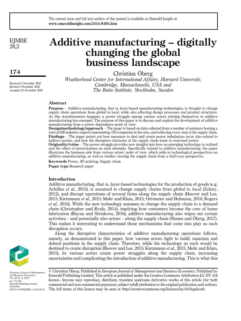 Power Struggles in Additive Manufacturing | PDF | 3 D Printing | Logistics