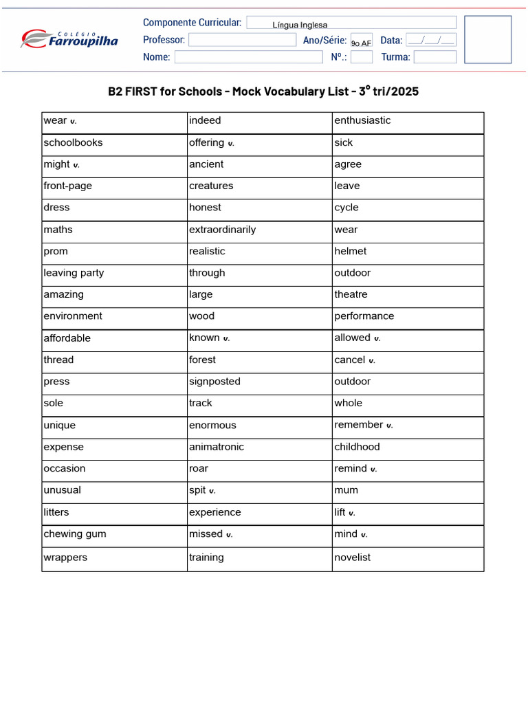 B2 Vocabulary List for Schools 2025 | PDF | Reptile | Zoology