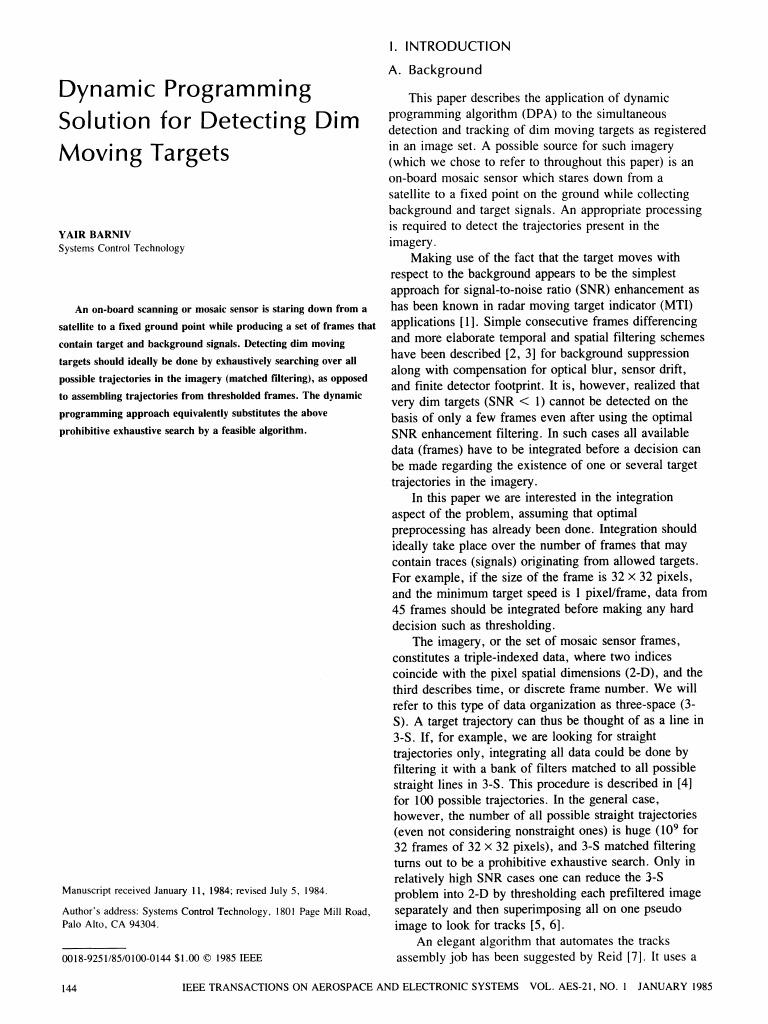 Dynamic Programming for Dim Target Detection | PDF | Sensor | Electronics