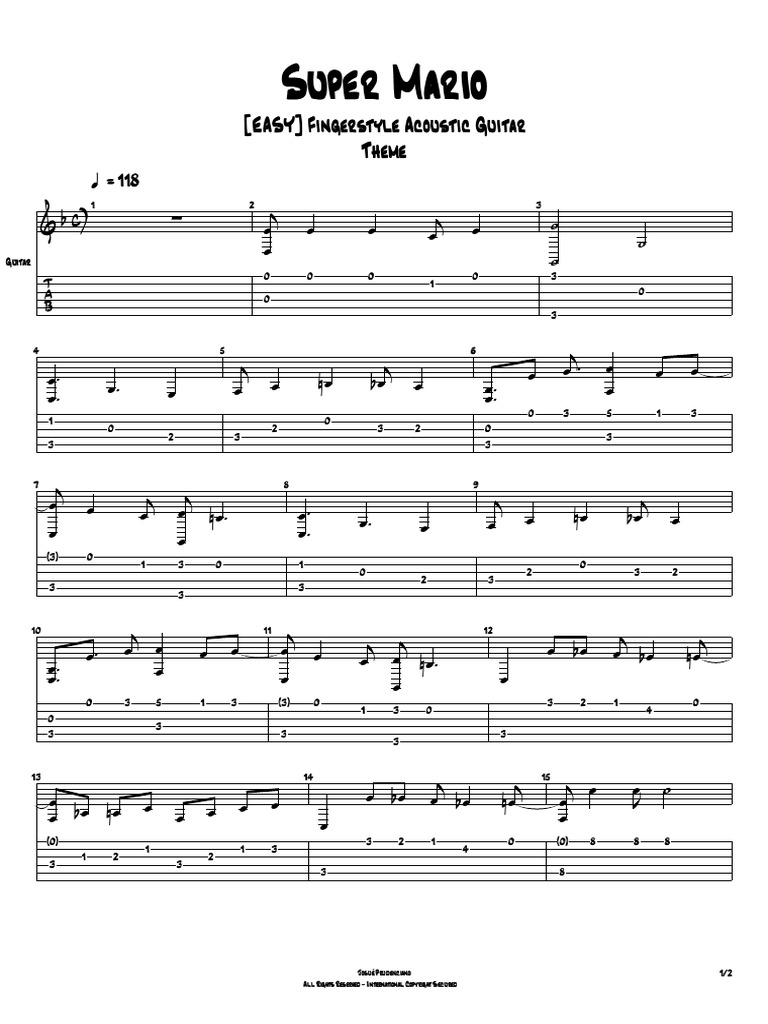 Super Mario Fingerstyle Guitar Tab | PDF | Guitar Family Instruments ...
