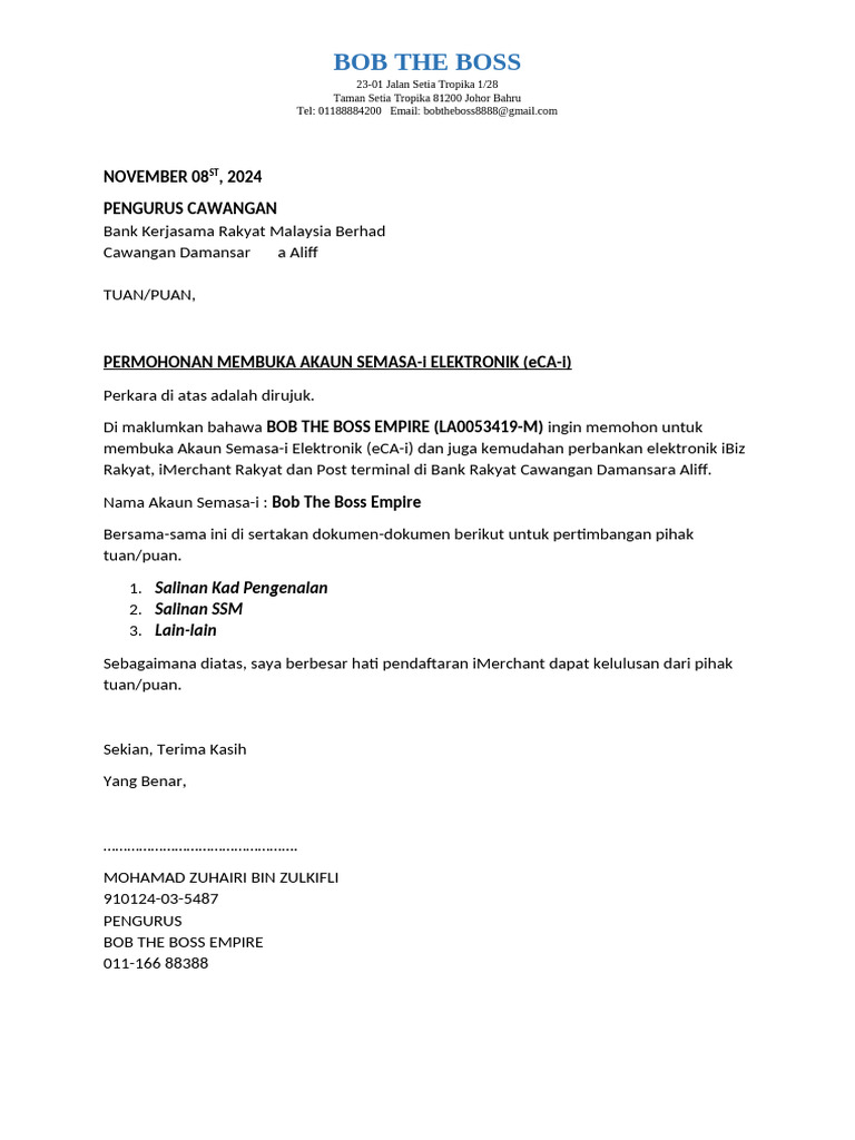 Permohonan Akaun Semasa-i Bank Rakyat | PDF