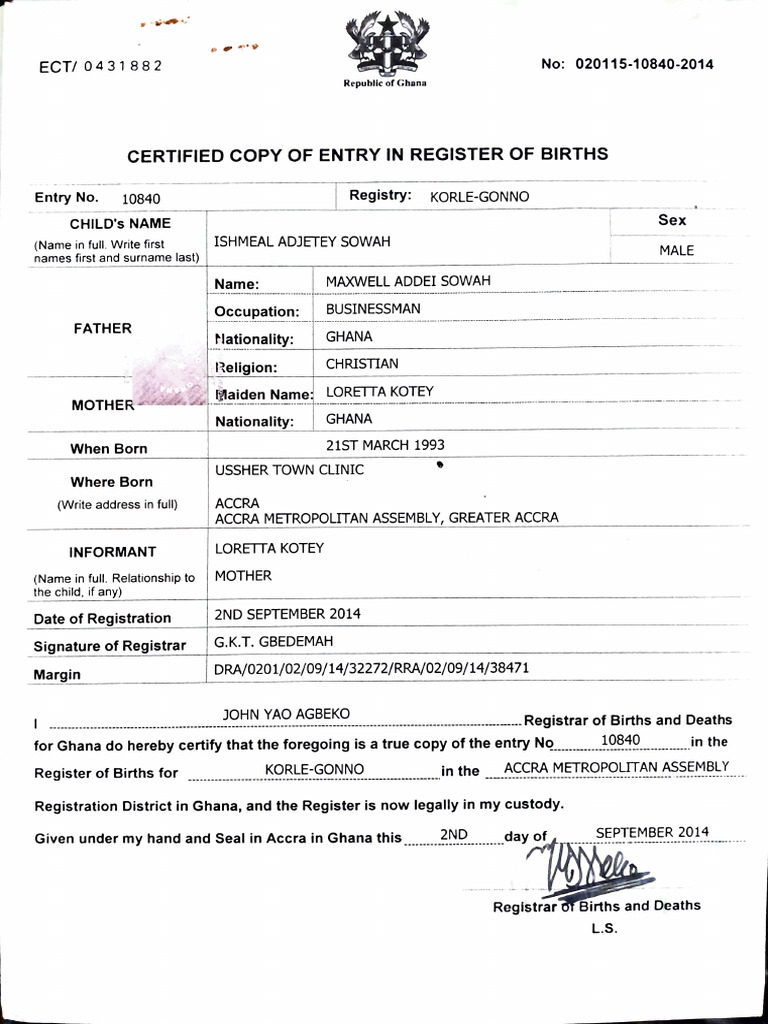Certified Birth Registration Document | PDF | Document | Civil Rights ...