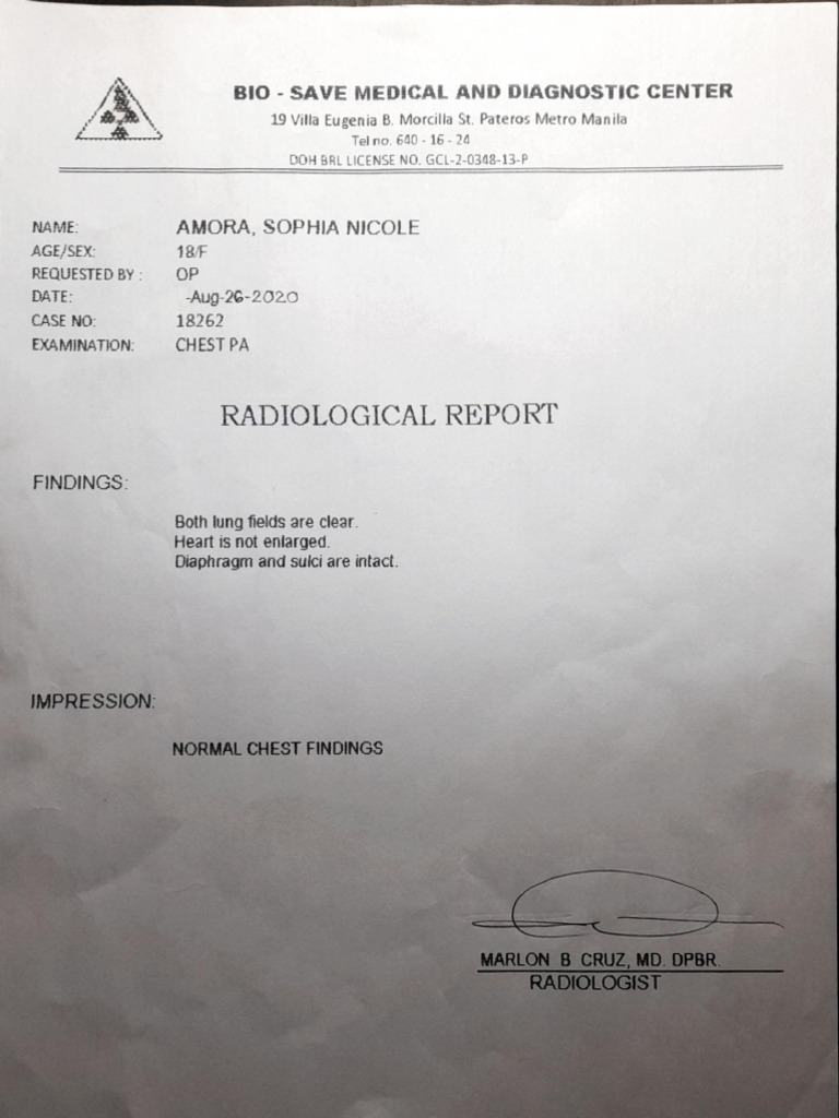 Xray and Medical Certificate | PDF