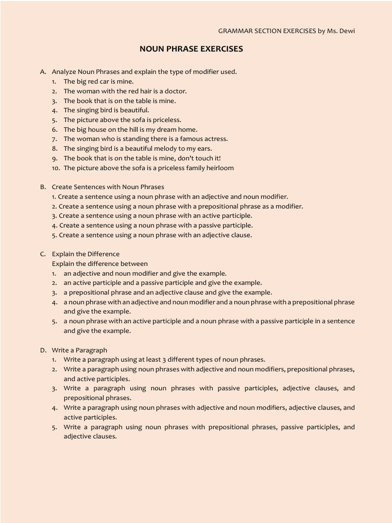 Noun Phrase Grammar Exercises Guide | PDF