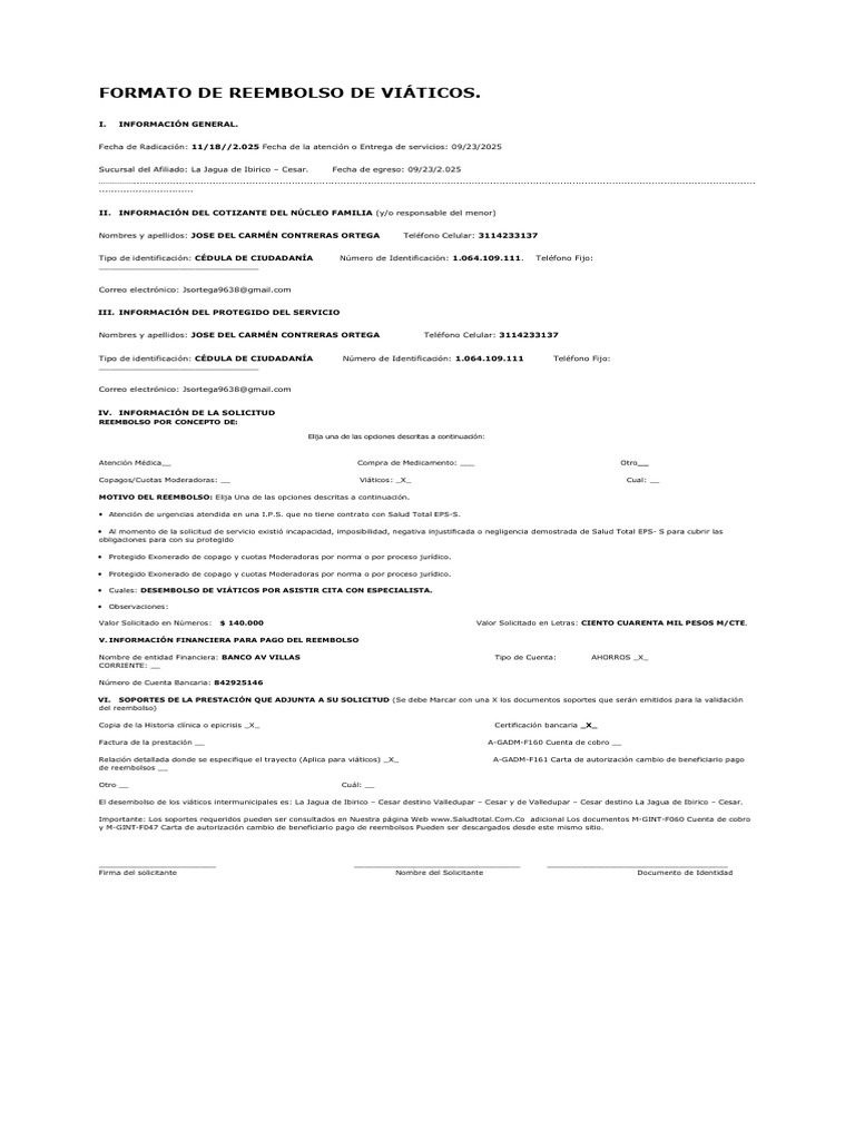 Solicitud de Viaticos de 23 de Septiembre de 2025 Con Sus Pruebas y ...