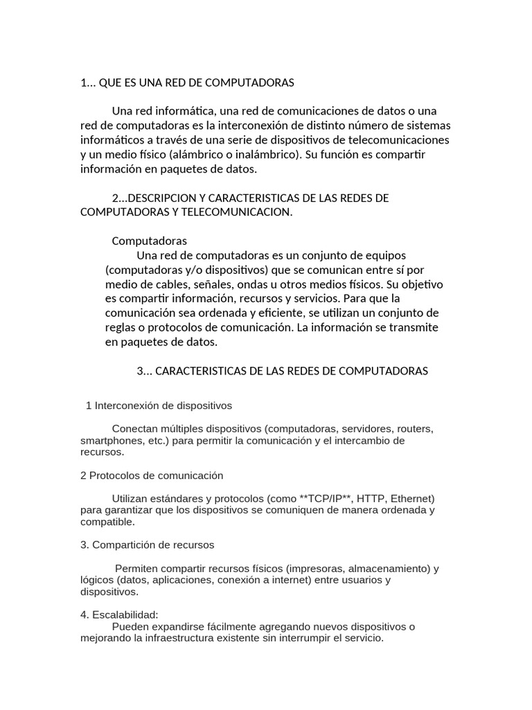 Características y Componentes de Redes de Computadoras | PDF | Red de ...