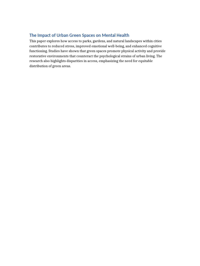 The Impact of Urban Green Spaces On Mental Health | PDF