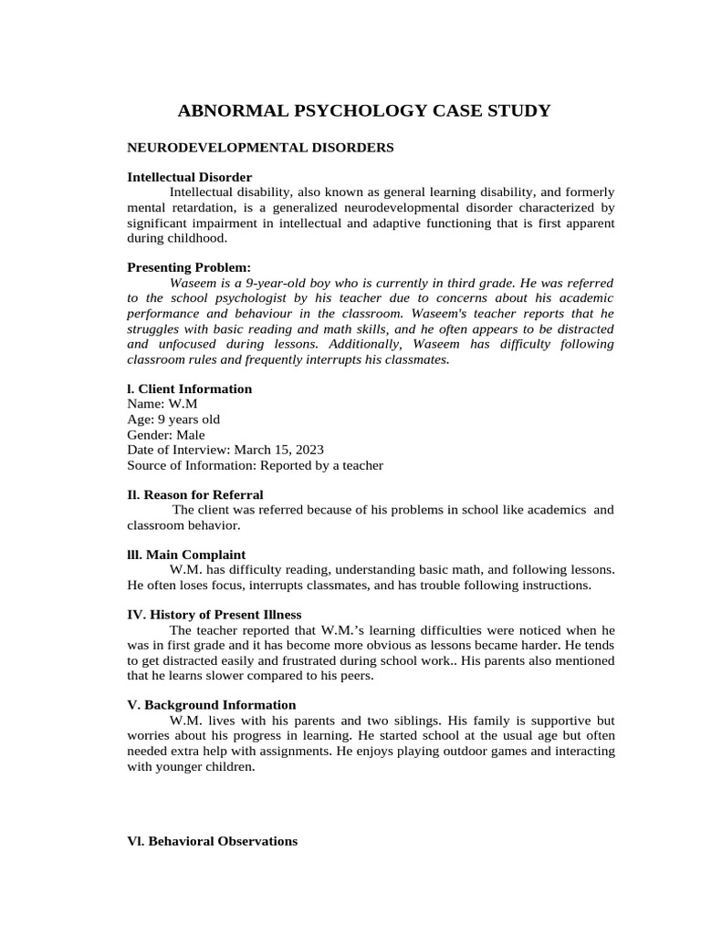 Neurodevelopmental Disorders Case Studies | PDF | Intellectual ...