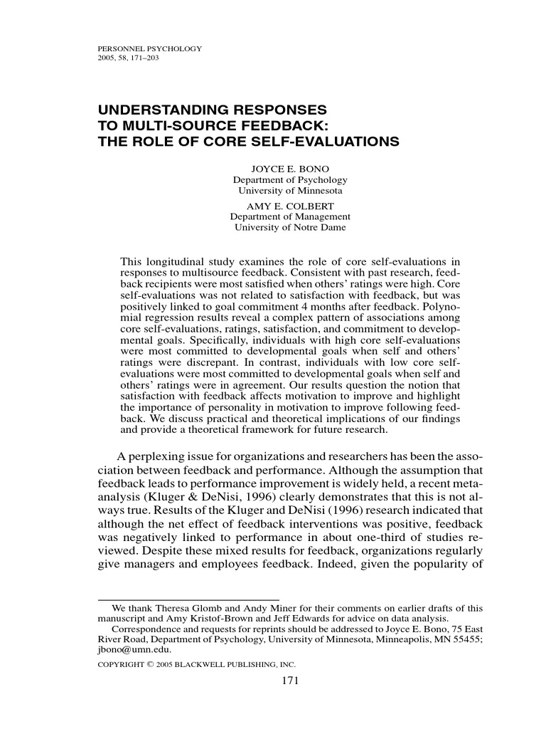 Core Self-Evaluations and Feedback Responses | PDF | Self Efficacy ...