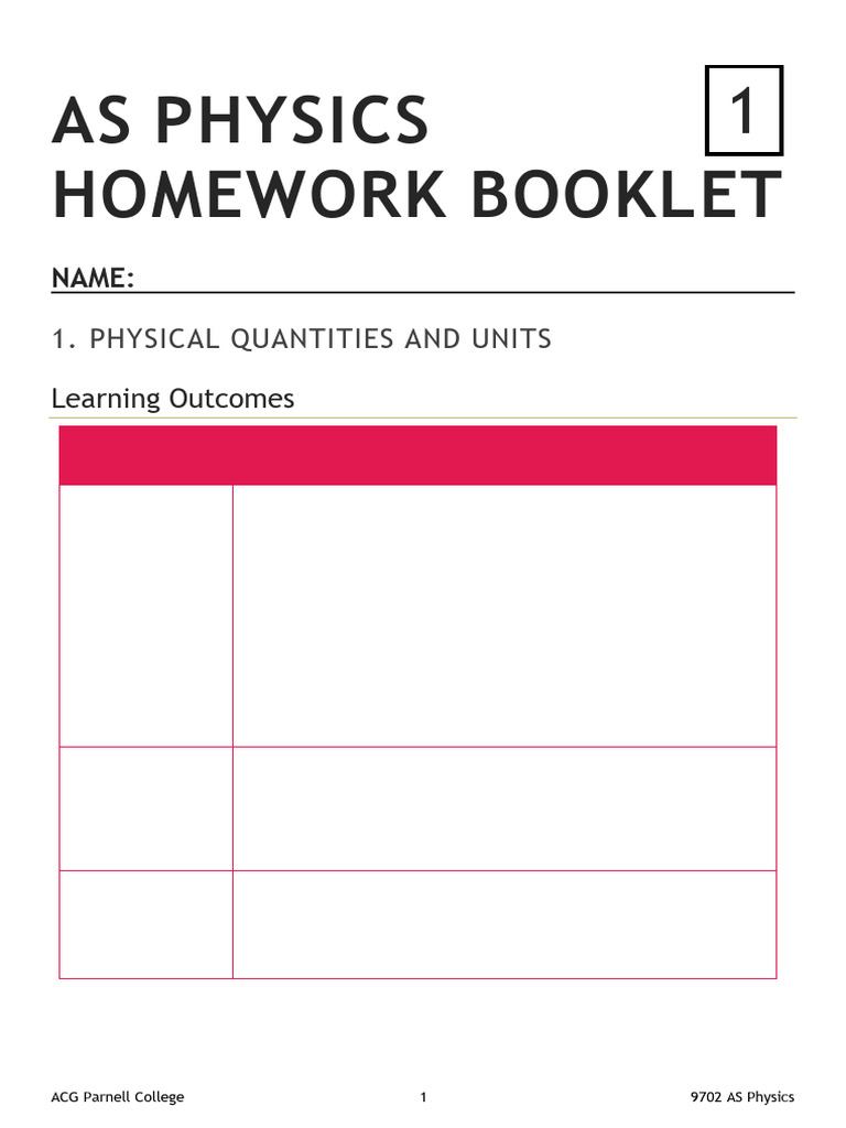 AS Physics Homework Booklet Guide | PDF | International System Of Units ...
