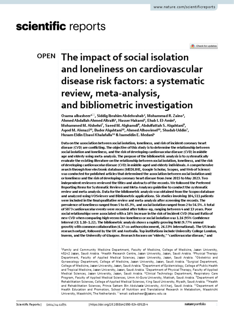 The Impact of Social Isolation and Loneliness On Cardiovascular Disease ...