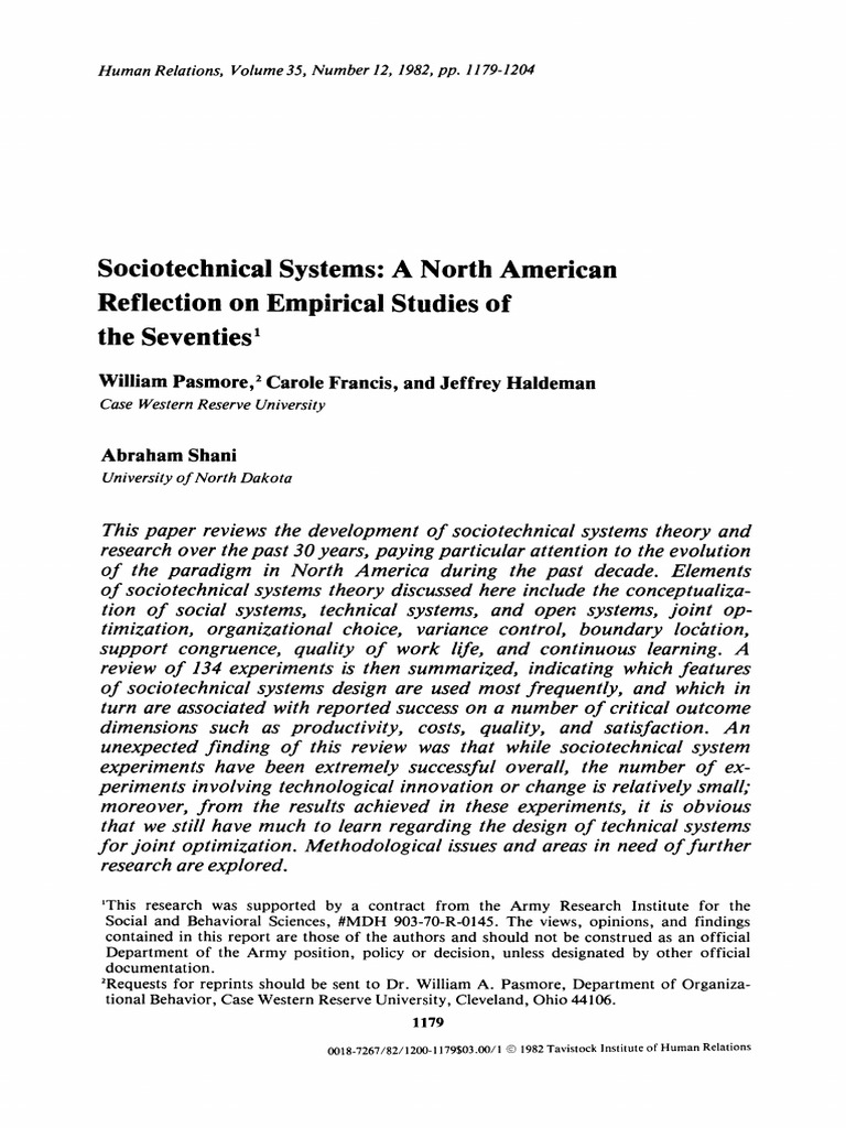 Sociotechnical Systems: North American Review | PDF | System | Sociology