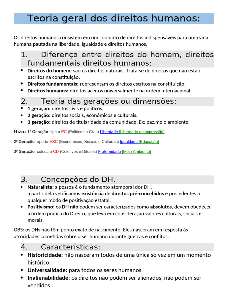 Teoria dos Direitos Humanos e Dimensões | PDF | Direitos Humanos ...