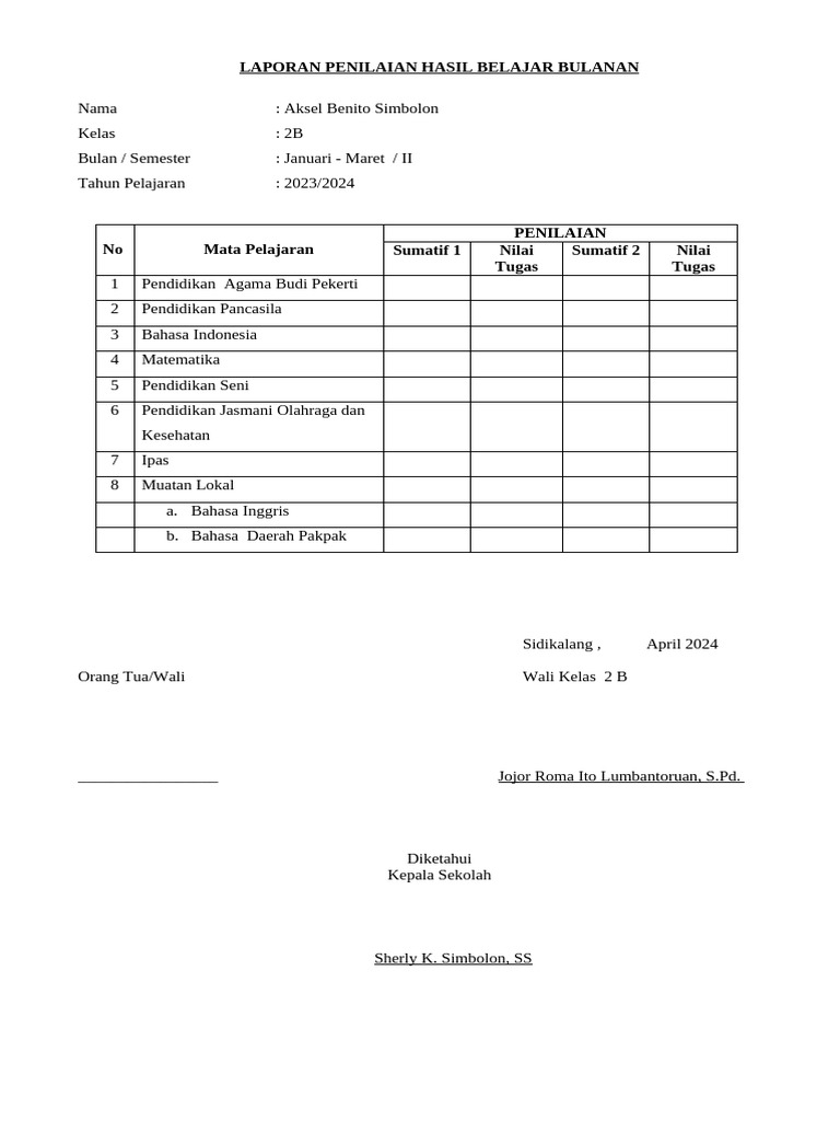 Contoh nilai labul | PDF
