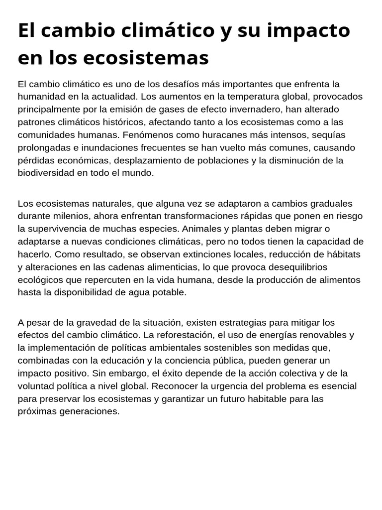 El Cambio Climático y Su Impacto en Los Ecosistemas | PDF