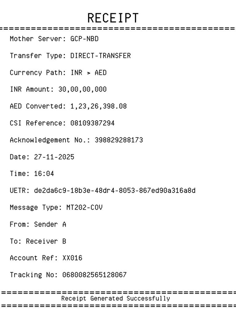 INR to AED Direct Transfer Receipt | PDF