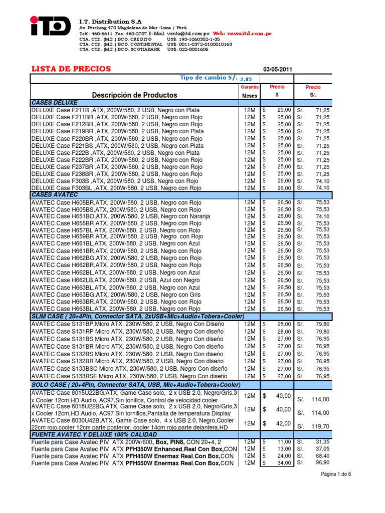 Lista de Precios de Cases y Fuentes | PDF | Hardware de la computadora ...