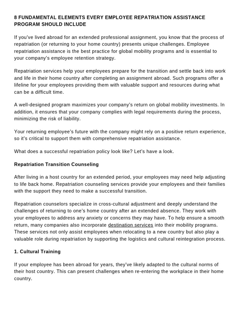 Essential Elements of Repatriation Programs | PDF | Reimbursement ...