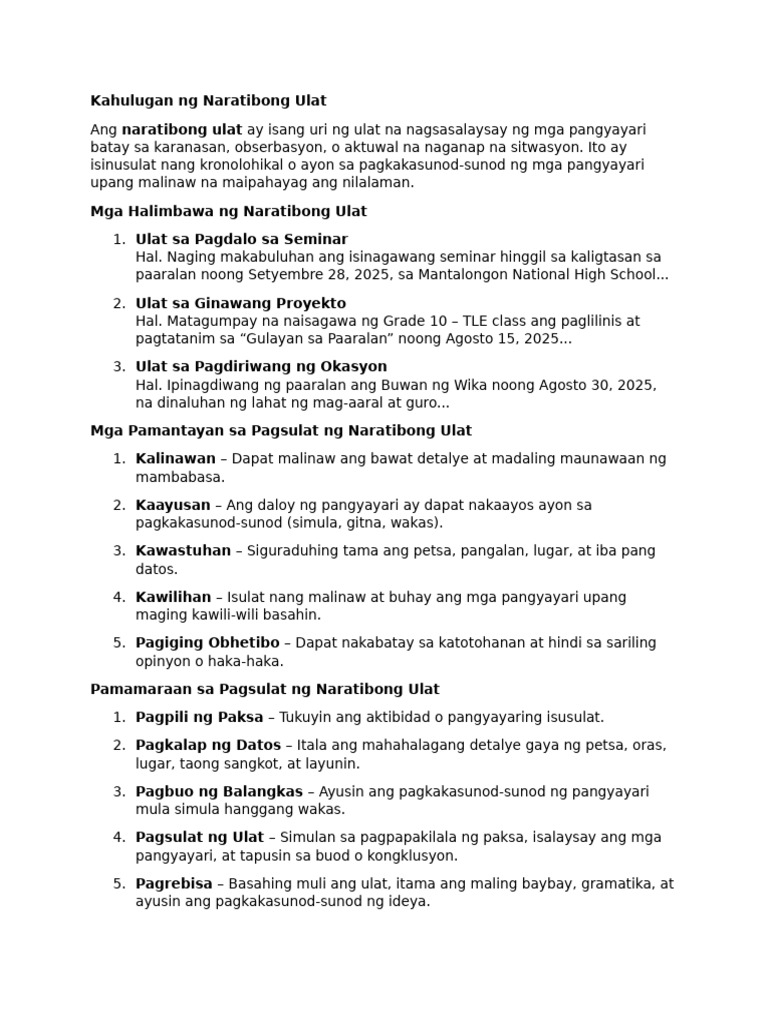 Naratibong Ulat Atbp | PDF
