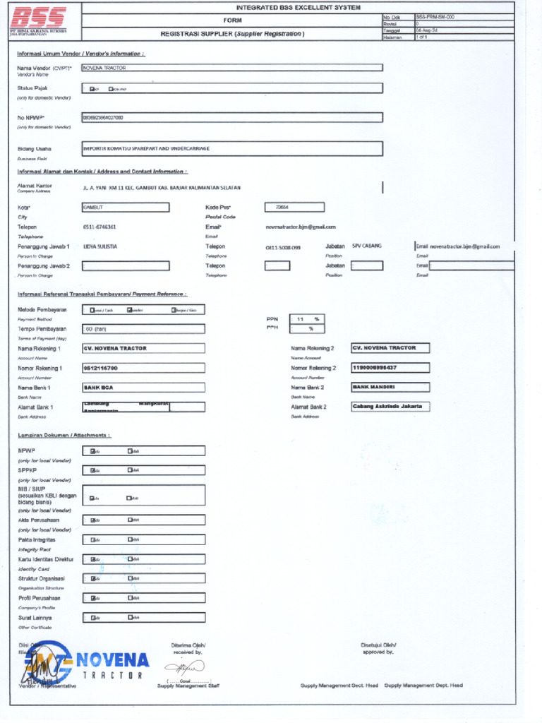 Bss-frm-sm-001 Form Data Novena Tractor | PDF