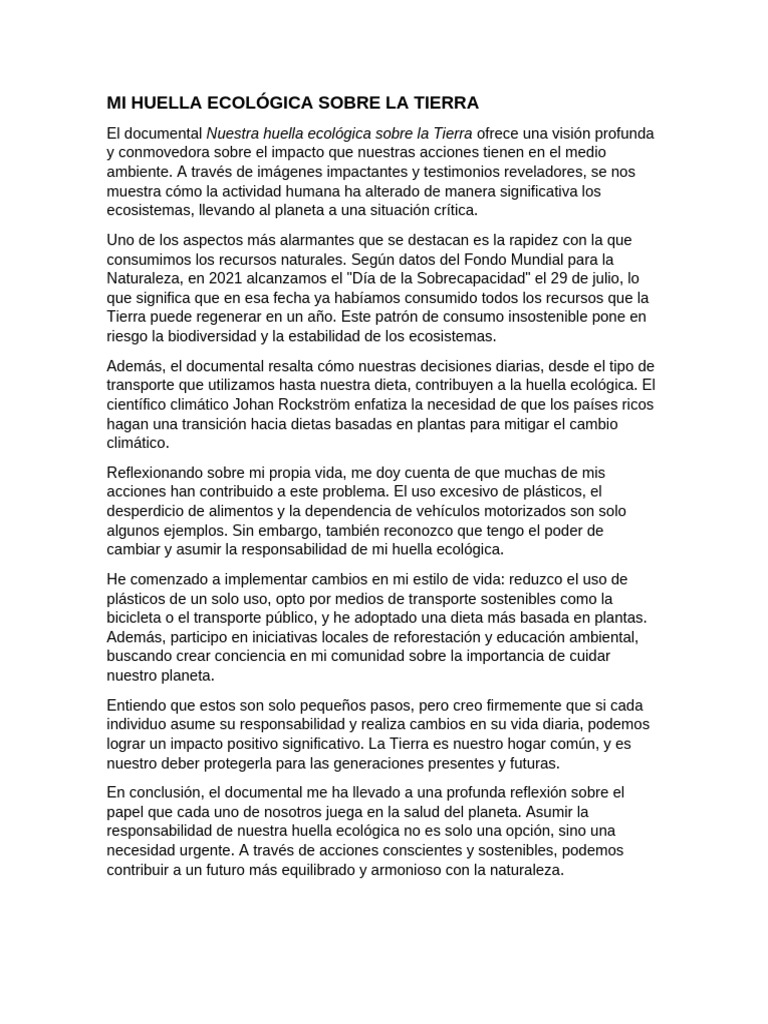 Mi Huella Ecológica Sobre La Tierra | PDF | Sustentabilidad | Dieta