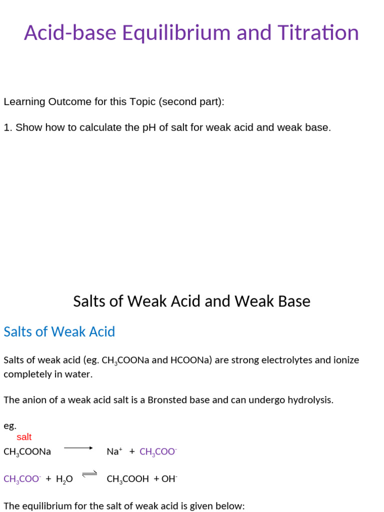 pH Calculation of Weak Acid/Base Salts | PDF | Acid | Ph