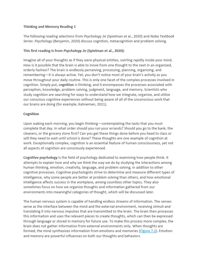 Reading 1 For Thinking and Memory Module UpdatedSU23 | PDF | Schema ...