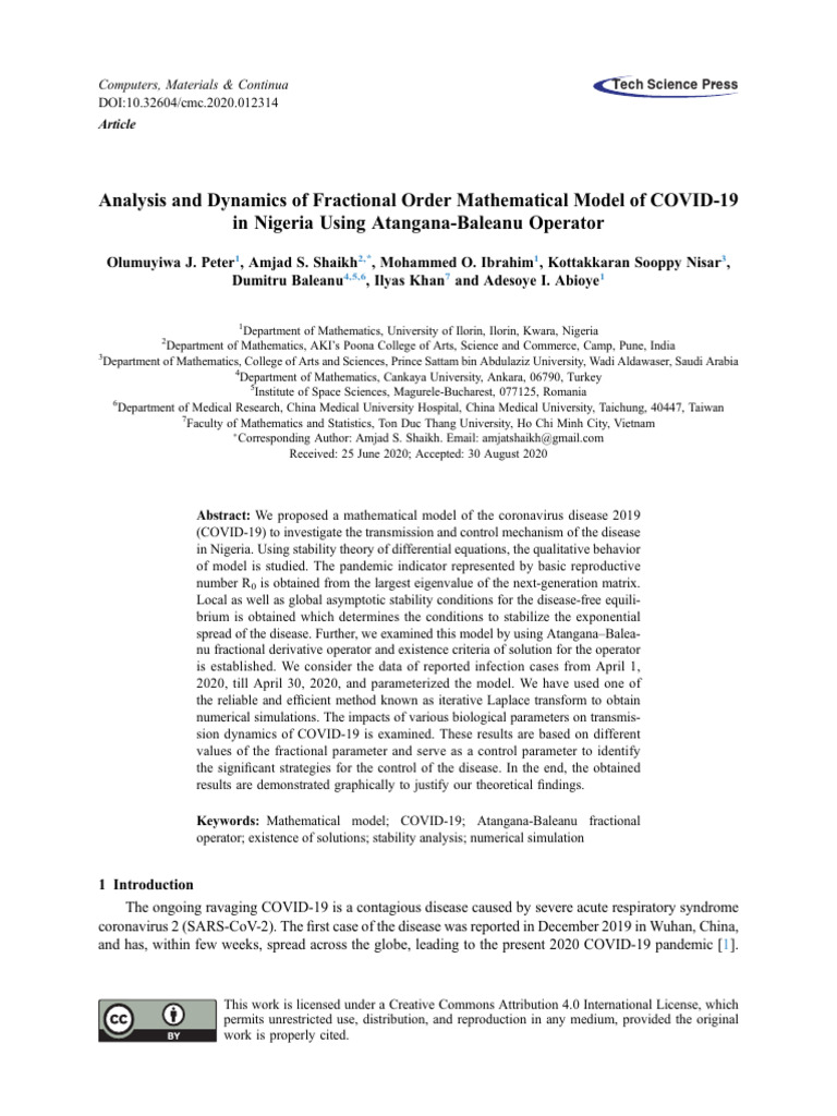 Article Atangana B Covid Pdf Infection Stability Theory