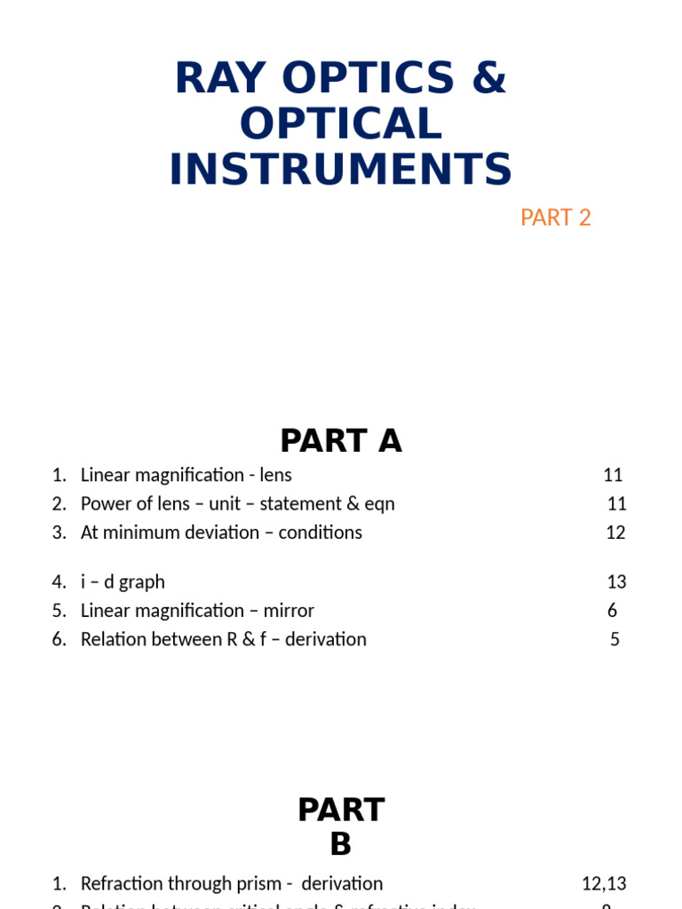 RAY OPTICS and OPTICAL INSTRUMENTS Part 2 Point Note | PDF