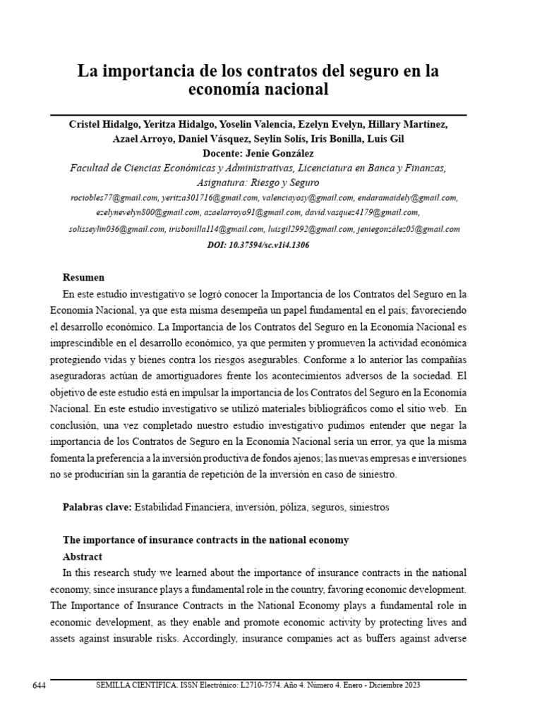 Importancia de los Contratos de Seguro | PDF | Seguro | Póliza de seguros